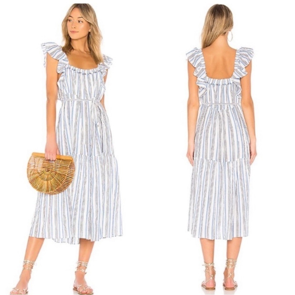 Apiece Apart Ossetia Tiers Dress Seaside Stripe Cotton Vacation Coastal Sz‎ 6